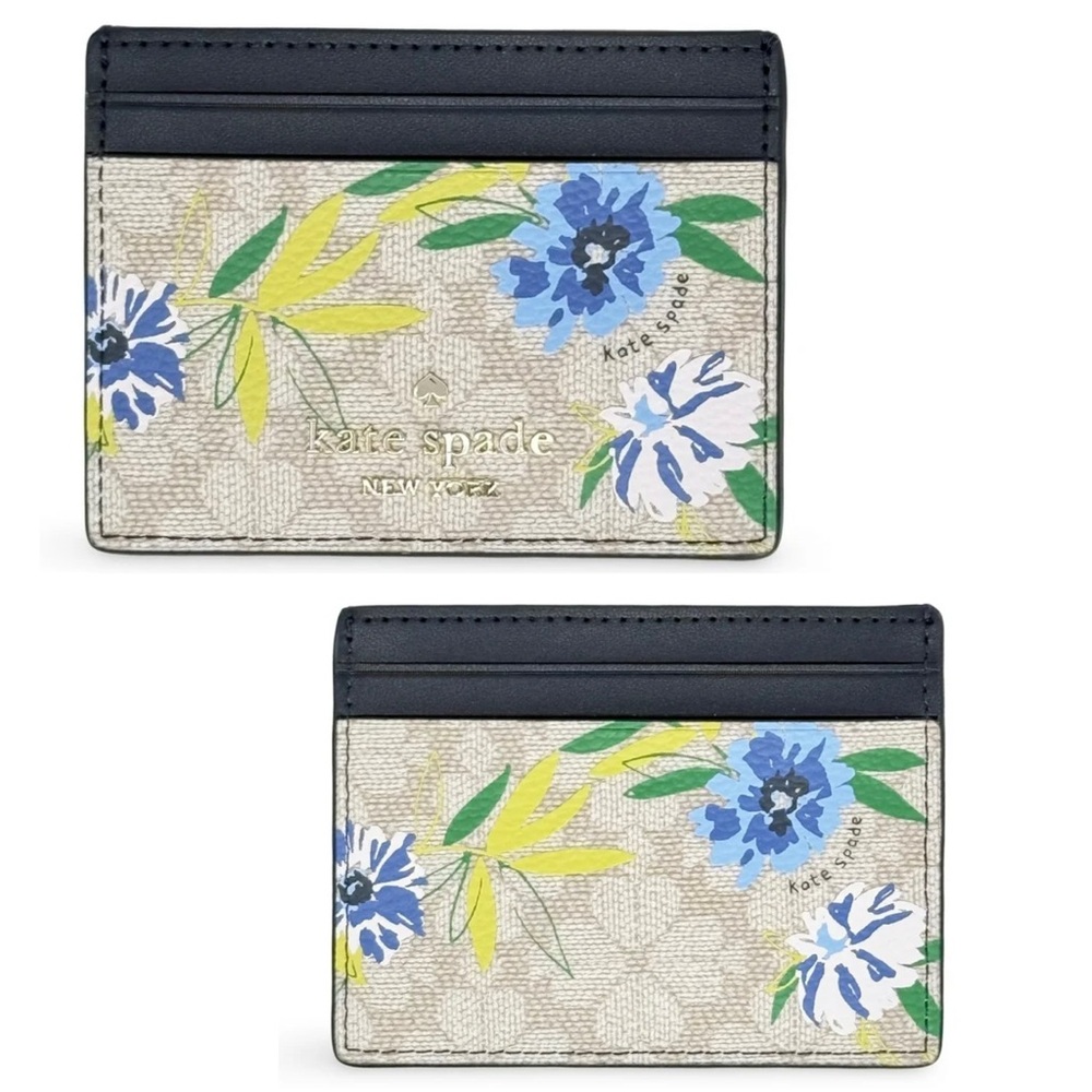 Kate Spade New York Slim Card Holder with Floral Print (Blazer Blue Multi) (237)